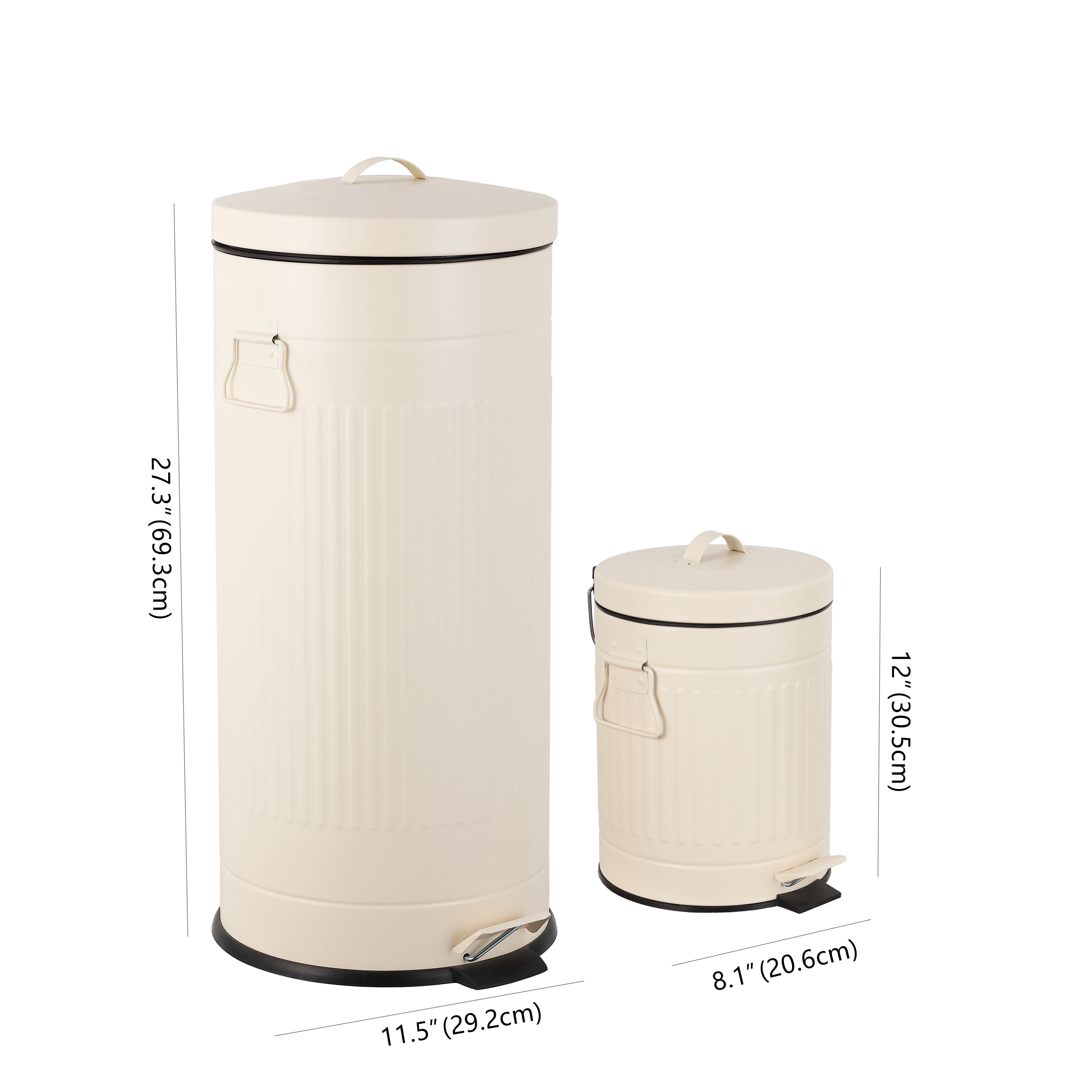 happimess Theo Retro 8-Gallon Step Trash Can with Soft-Close Lid and FREE Mini Trash Can, Limestone Beige, HPM1018C