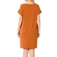 thumbnail image 3 of Women & Plus Round Neck Rolled Sleeve Knee Length Tunic Shirt Dress with Pockets, 3 of 4