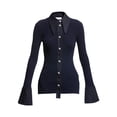 thumbnail image 1 of Ganni Women's Dark Navy Blue Melange Ribbed Knit Shirt Collar Cardigan, 1 of 2