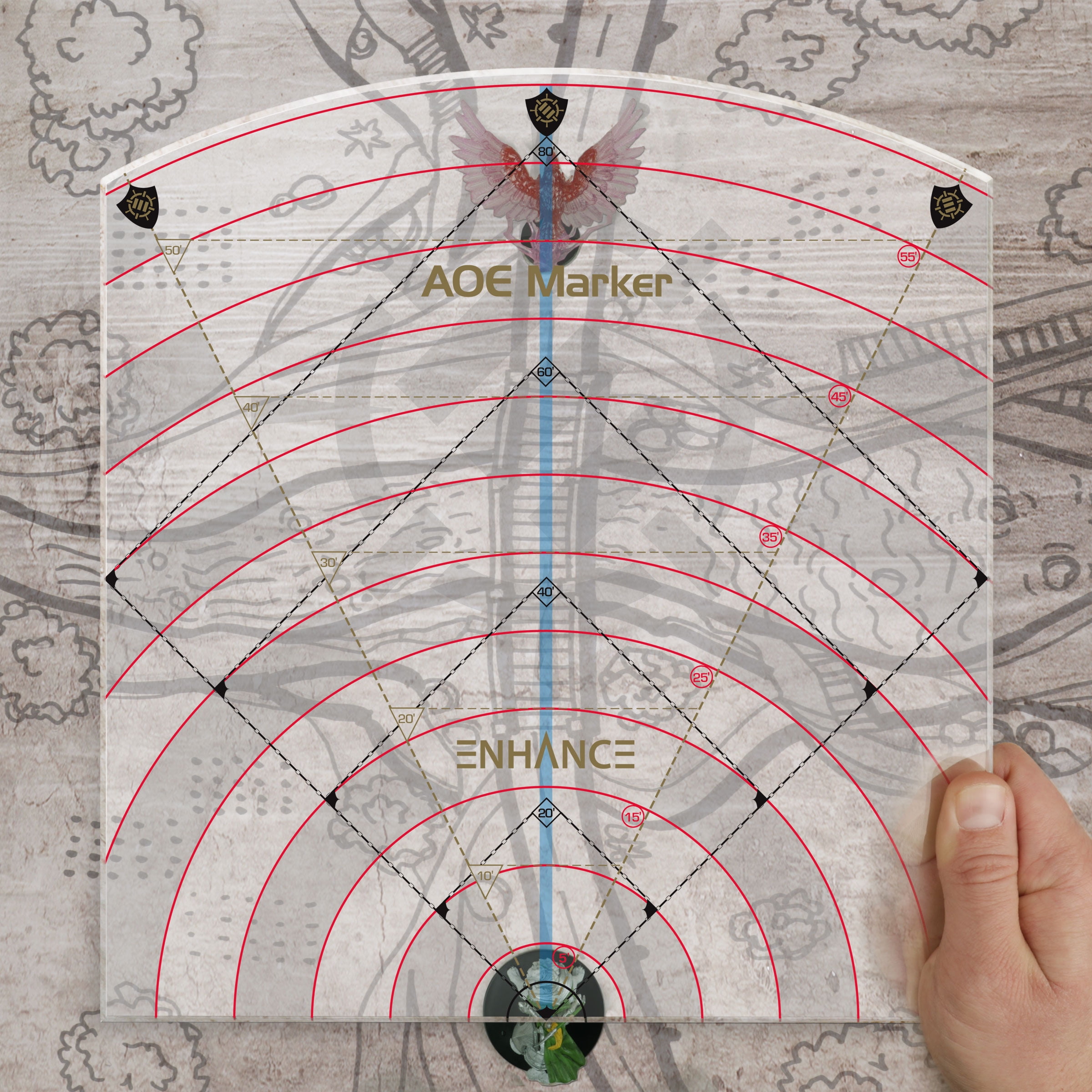 ENHANCE DND Spell Area Of Effect Template – 30ft AOE Marker For Grid & Gridless Battle Mats, Acrylic Measuring Tool For RPG Games