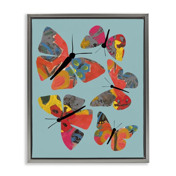 Stupell Industries Modern Abstract Patterned Butterflies Gray Floating Frame Canvas Art, 17 x 21, by Deborah Velasquez