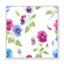 Designart 'Blue and Pink Pansy Flowers II' Traditional Framed Canvas Wall Art Print
