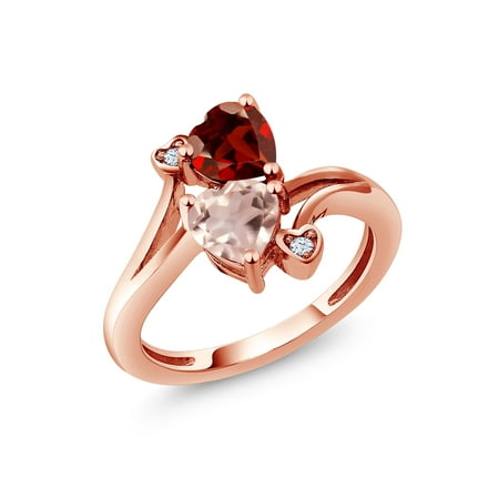 - 1.63 Ct Heart Shape Red Garnet Rose Rose Quartz 18K Rose Gold Plated Silver Ring