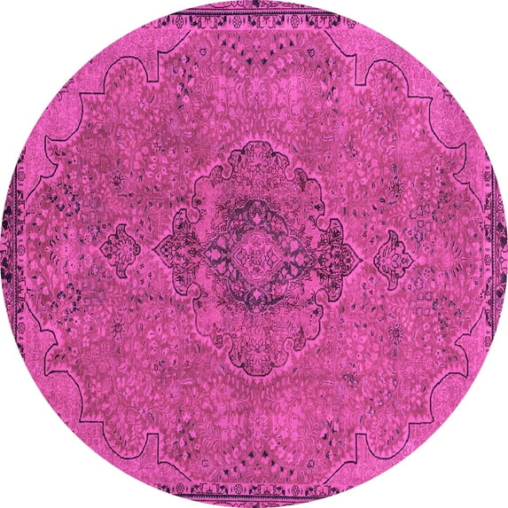 Ahgly Company Indoor Round Abstract Pink Modern Area Rugs, 4' Round