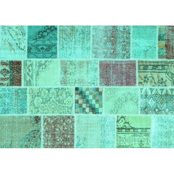 Ahgly Company Indoor Rectangle Patchwork Turquoise Blue Transitional Area Rugs, 8' x 10'