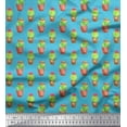 thumbnail image 1 of Soimoi Blue Heavy Satin Fabric Cactus With Conical Pot Tree Printed Fabric 1 Yard 54 Inch Wide, 1 of 3