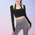 thumbnail image 2 of JGGSPWM Women's Cut-Out Workout Crop Top Long Sleeve Halter Tops Sports Padded Bra Front Buckle Closure Fitness Training Top Black L, 2 of 4