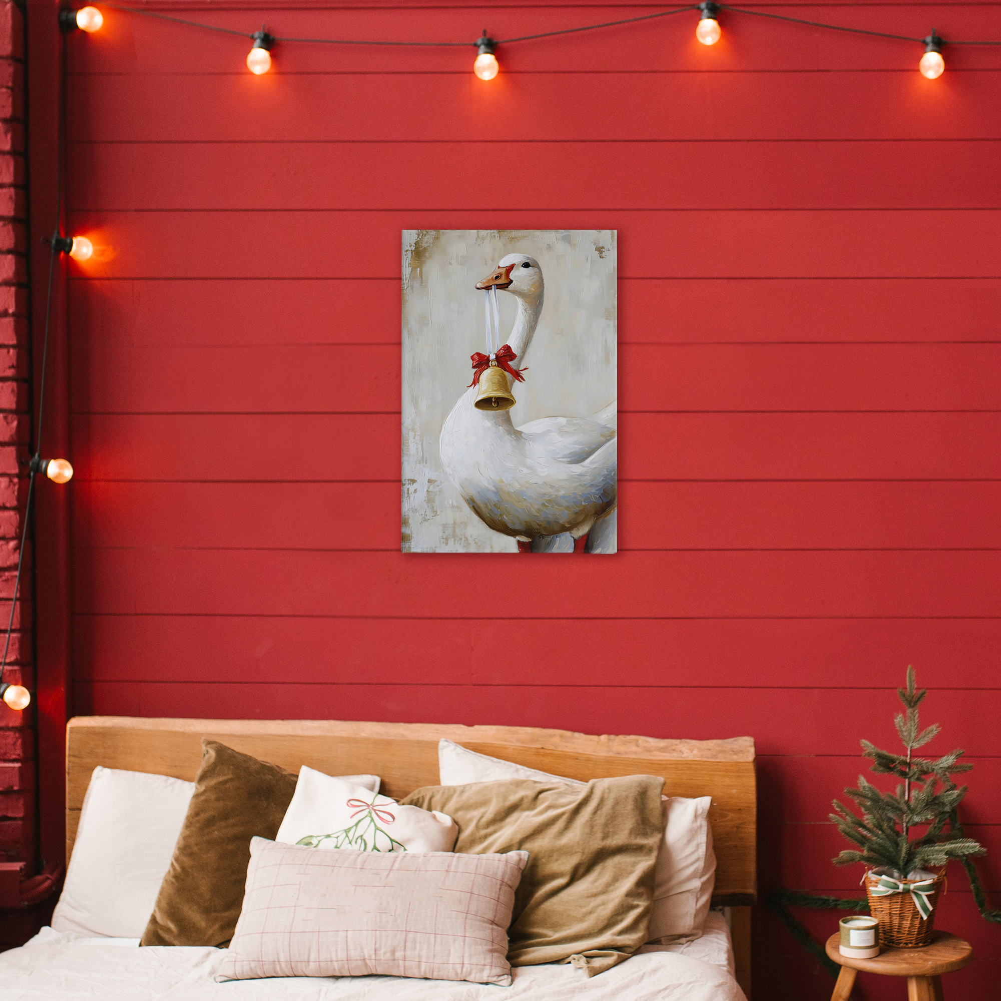 Festive Jingle Goose Canvas Wall Art, design by Petal Prints Design