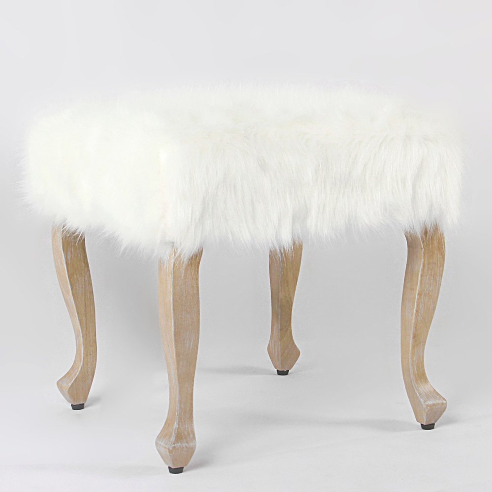 HomePop Faux Fur Ottoman with Wood Legs
