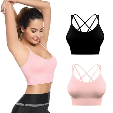 

Cross Back Sport Bra with Pad 2 Pack Women s Sexy Strappy Crisscross Bras with Low Impact for Indoor Outdoor Running Fitness Workout Support Yoga Bra - Large Size Black and Pink