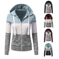 thumbnail image 2 of Women Sweatshirts Autumn Winter Hoodies Long Sleeve Hoody Ladies Zipper Pocket Patchwork Hooded Sweatshirt Female Outwear, 2 of 7