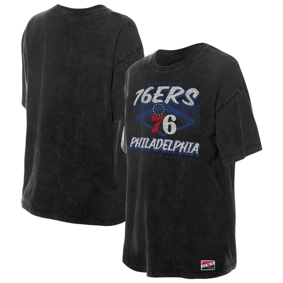 Women's New Era  Black Philadelphia 76ers Throwback Mineral Wash Oversized T-Shirt