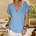 thumbnail image 2 of EINCcm Women Linen Blouse V Neck Short Sleeve Tshirts Casual Work Lounge Tops Classic Basic Solid Tops, 2 of 8
