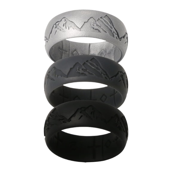 Avaner Silicone Wedding Ring for Men: 4 Pack 8.5mm Width Breathable Air Mountain Range Grooves Silicone Rubber Wedding Engagement Bands Valentine's Day Gift, Size 8,C