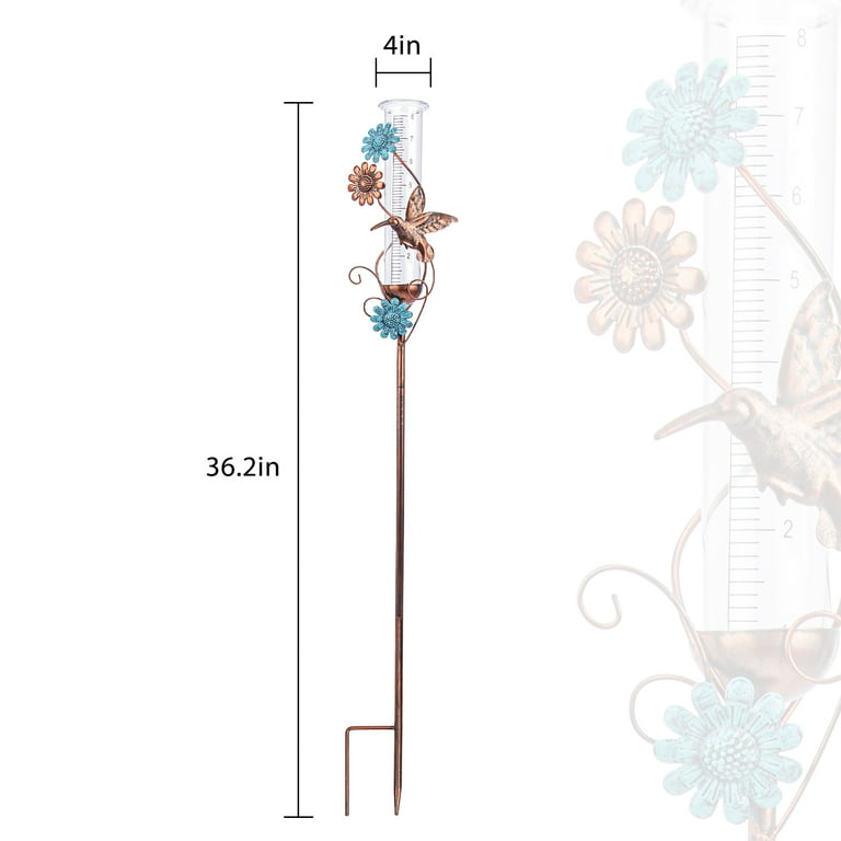Hummingbird Rain Gauge Garden Stake 36.22" Metal Outdoor Decoration Plastic Tubes for Garden Yard Outdoors Fence Decoration