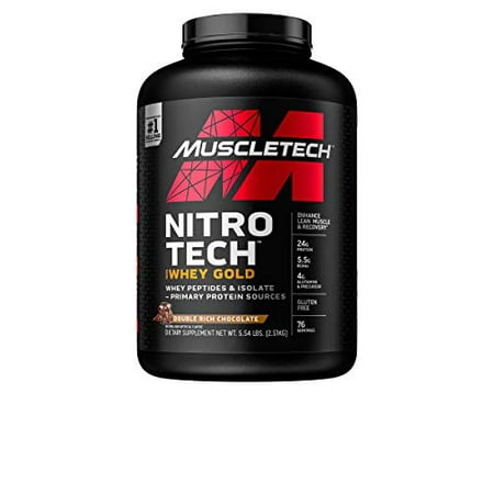 MuscleTech Nitro-Tech Whey Gold Protein Powder, Whey Isolate and Peptides, 24 Grams Protein, 5.5 Grams BCAAs, Easy to Mix, Double Rich Chocolate, 5.5 Pounds (76 Servings)(Packaging May Vary)