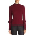thumbnail image 3 of Marled Women's Track Stripe Ruffle Trim Sweaters, wine, Medium, 3 of 4