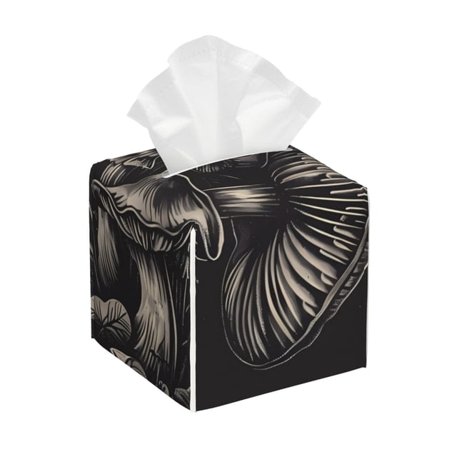 Fotbe Monochrome Mushroom Artwork Porta Pañuelos Decorativo de Cuero, Caja Cuadrada Moderna para Pañuelos Faciales, Organizador y Dispensador 5x5x5''