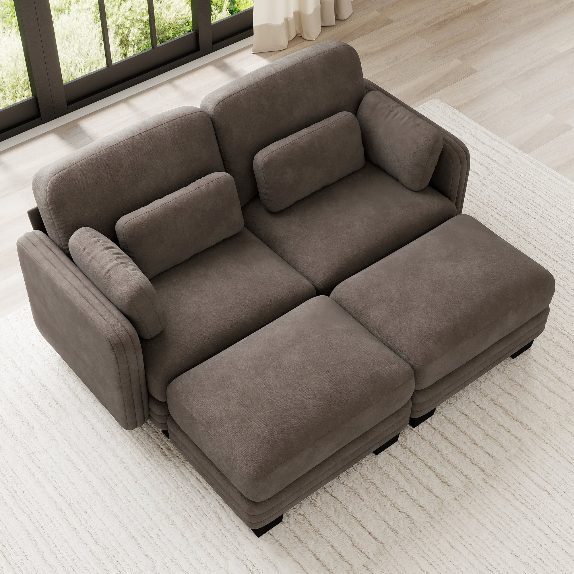 70" Modern Modular 2 Seater Loveseat Sofa Couch with 2 Ottoman and 4 Pillows