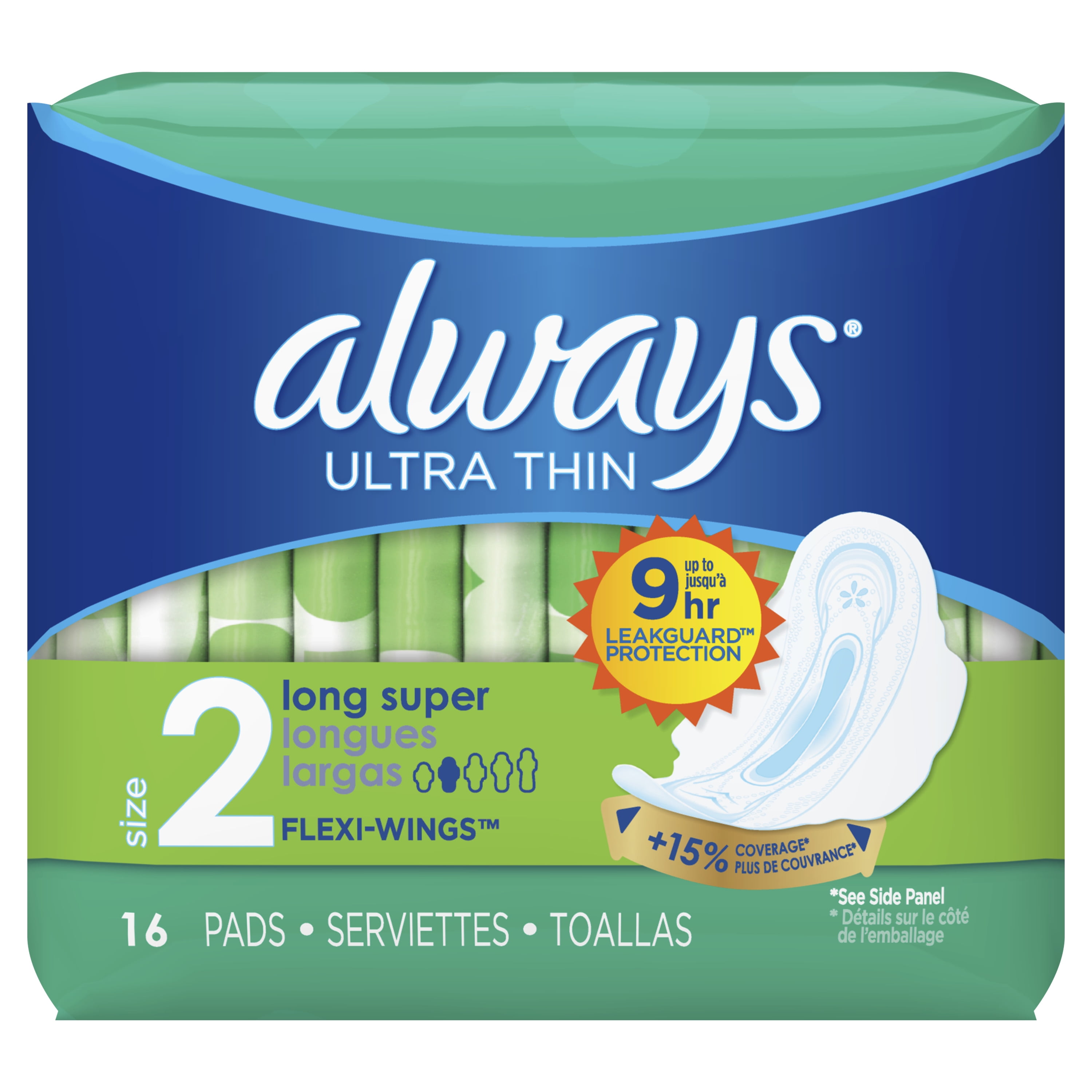 ALWAYS Ultra Thin Size 2 Super Pads With Wings Unscented 16 Count 