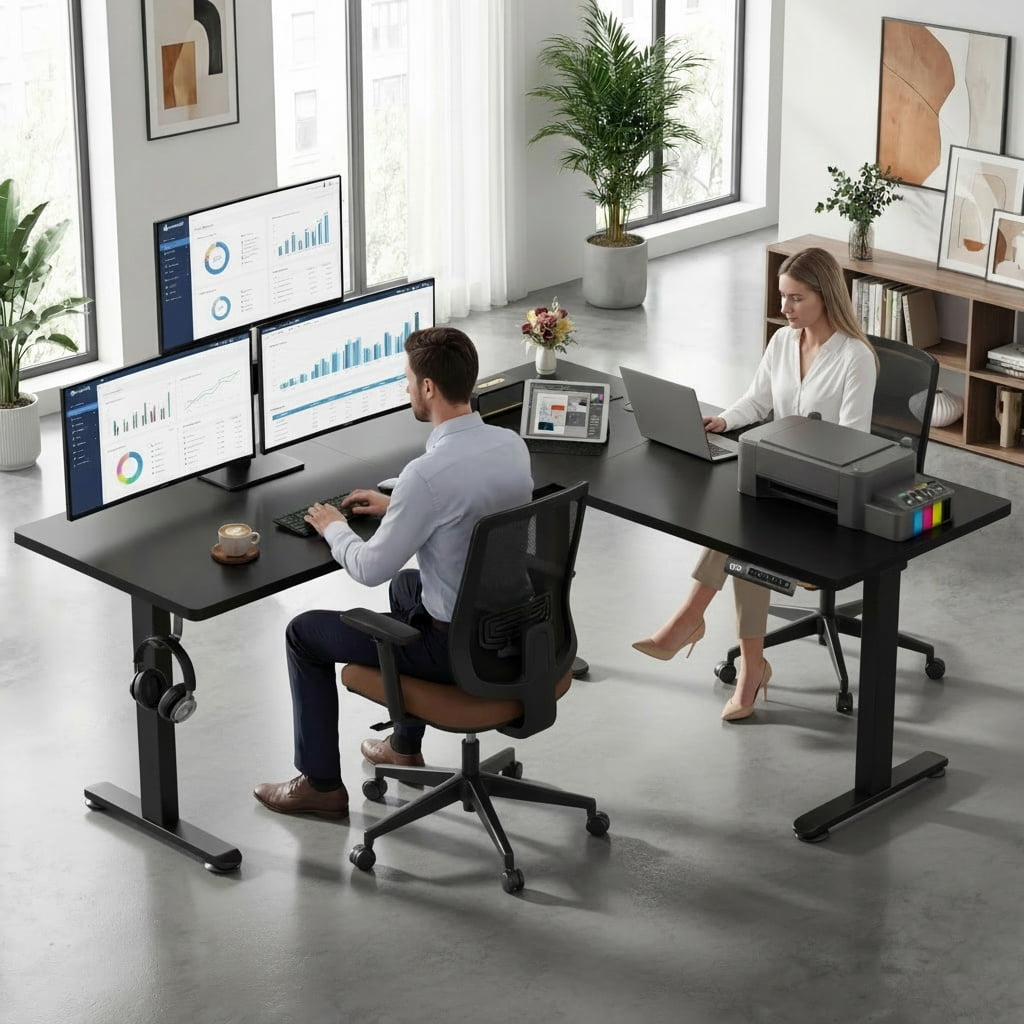 Legooin L-Shaped Ergonomic Sit-Stand Desk 63x55 inch Corner Standing Desk Gaming Table with Height Adjustable for Home Office Black