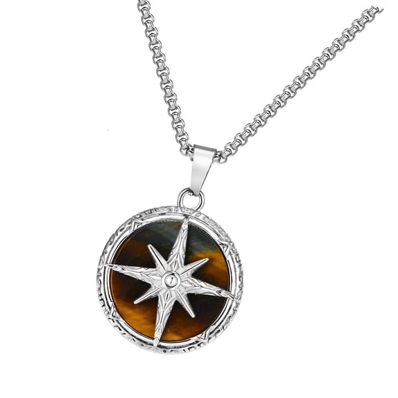 Mens Symbolic Compass Necklace Stainless Steel Spiritual Jewelry Chain Accessory