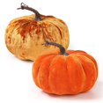 thumbnail image 1 of Coferset - Juego de 2 calabazas de terciopelo grandes, decoraci&oacute;n artificial de calabaza de oto&ntilde;o para Halloween, Acci&oacute;n de Gracias, cosecha, centros de mesa (naranja, 1 of 6