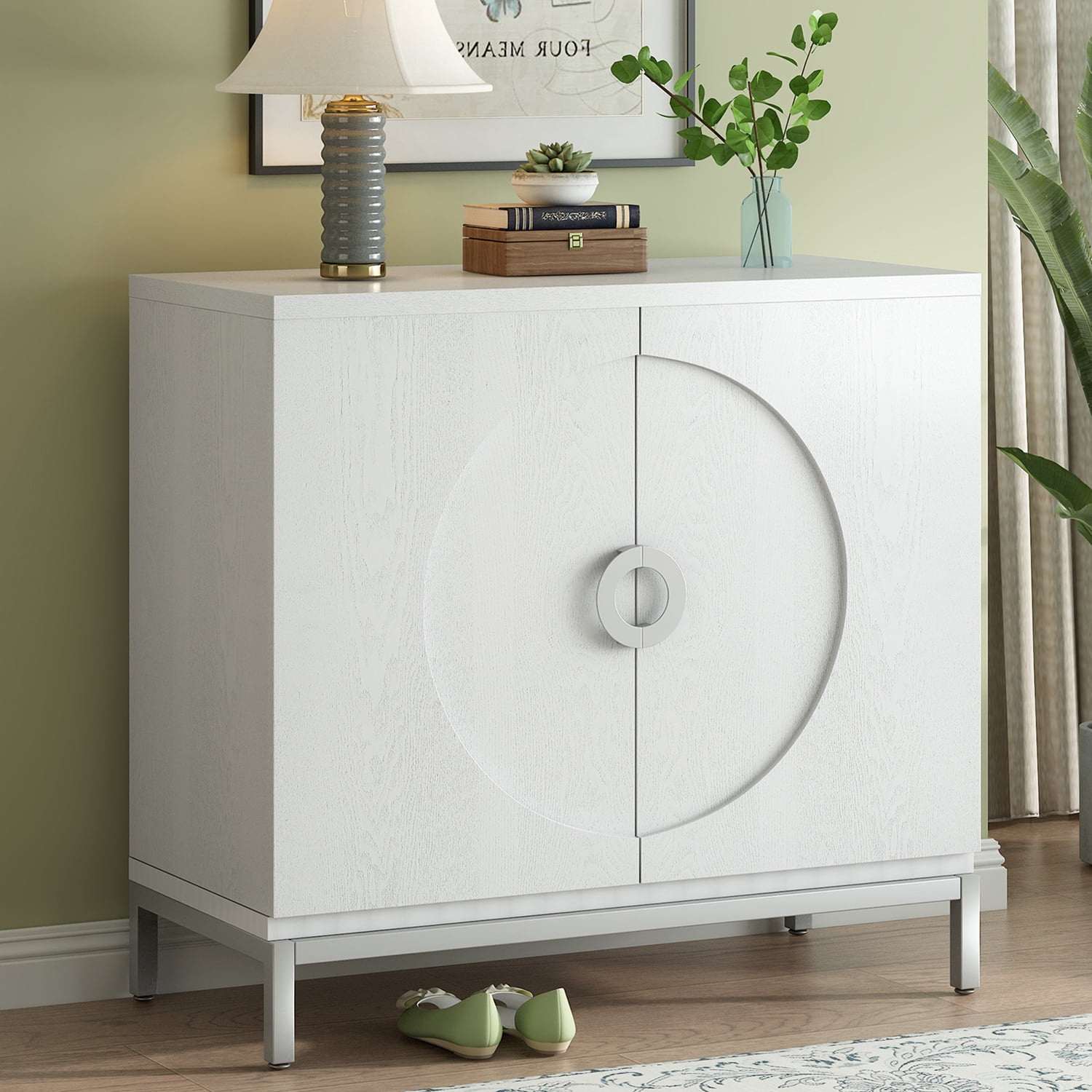 Kepooman 34" Kitchen Storage Cabinet, Storage Sideboard Buffet Cabinet with Solid Wood Veneer and Metal Leg Frame for Dining Room, White Kepooman 34" Kitchen Storage Cabinet, Storage Sideboard Buffet Cabinet with Solid Wood Veneer and Metal Leg Frame for Dining Room, White