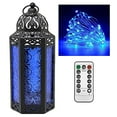 thumbnail image 2 of Moroccan Metal Candle Lantern Holder with LED Fairy String Lights, Medium, White Gold, 2 of 6
