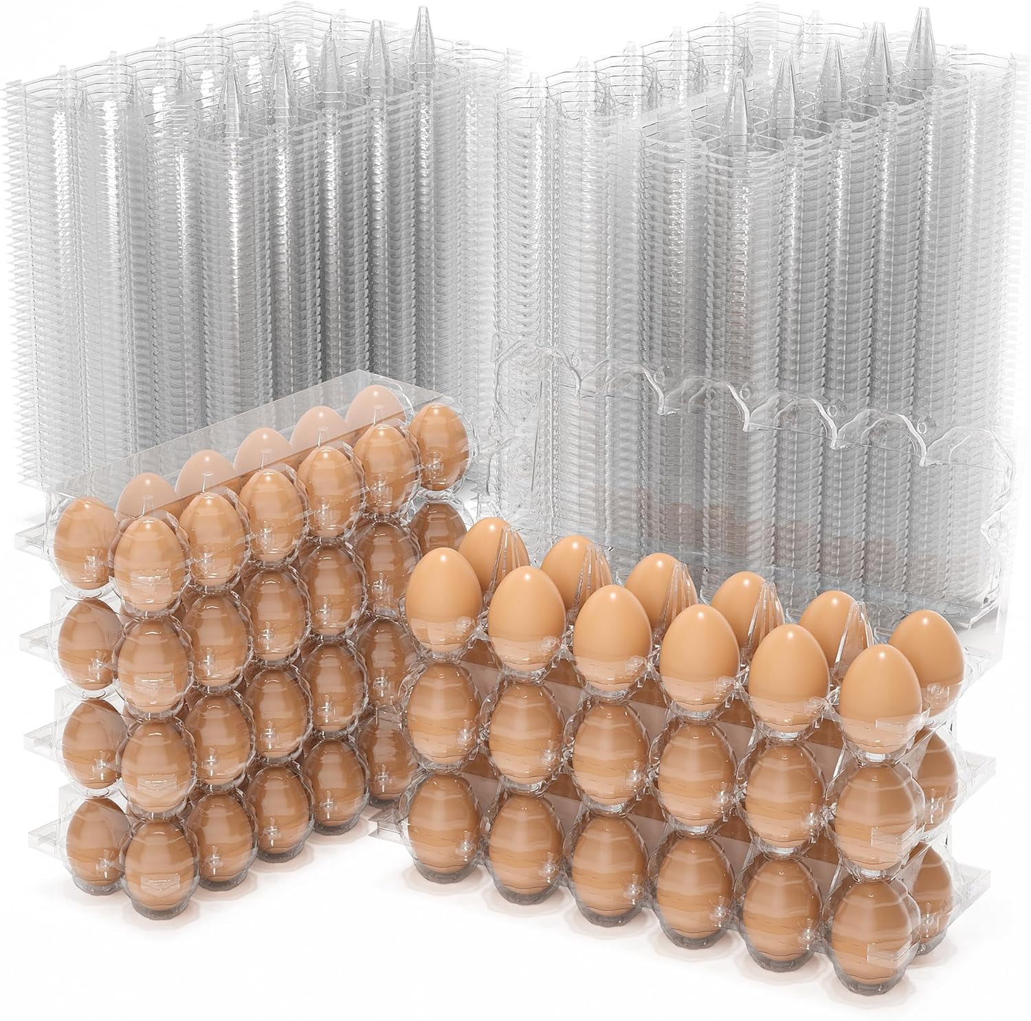 180 Pack Clear Plastic Egg Cartons – 12-Count, Reusable PET Egg Trays For Chicken Eggs, Refrigerator Storage, Farming, Market Sales | 3x4 Grid Design