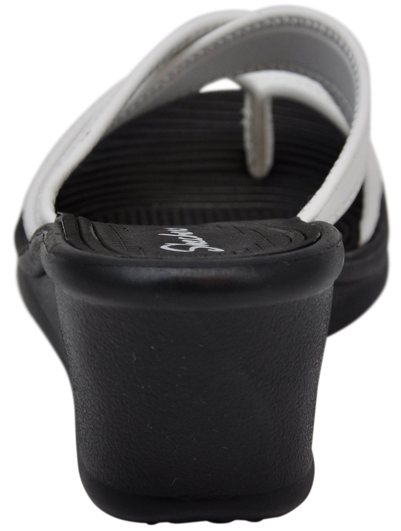 Skechers Cali Rumblers Strappy Wedge Sandals for Women Toe Loop Slip on Cross Strap Cushioned Footbed Lightweight Foam Midsole Flexible Outsole
