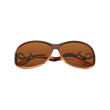 Dark Brown Sunglasses - Women Polarized Sunglasses with 61mm Lens Bent Rhinestone Arm 100% UV Protection - Dark Brown