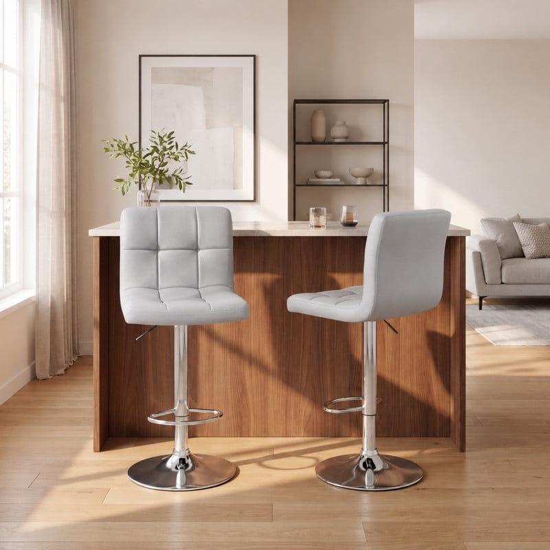 BEAUTYPEAK Adjustable Bar Stools Set of 2 PU Leather Swivel Counter Height Chairs with Backrest and Footrest, Gray