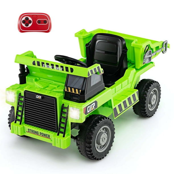 Costway Camión volquete para niños con conexión inalámbrica, música, luces LED, arranque suave, color verde