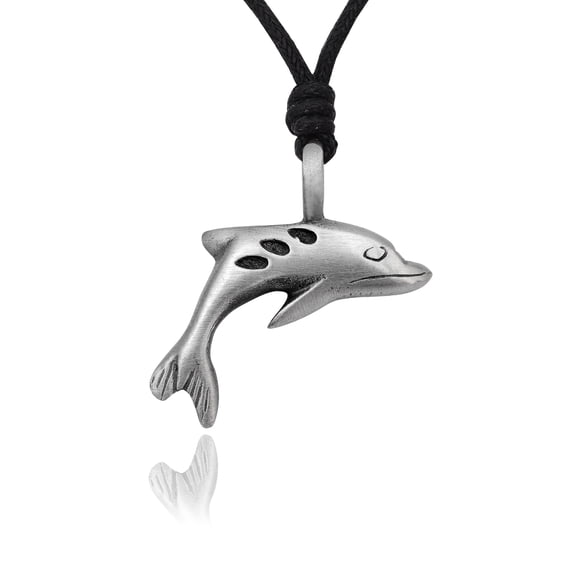 New Lovely Dolphin Silver Pewter Charm Necklace Pendant Jewelry With Cotton Cord