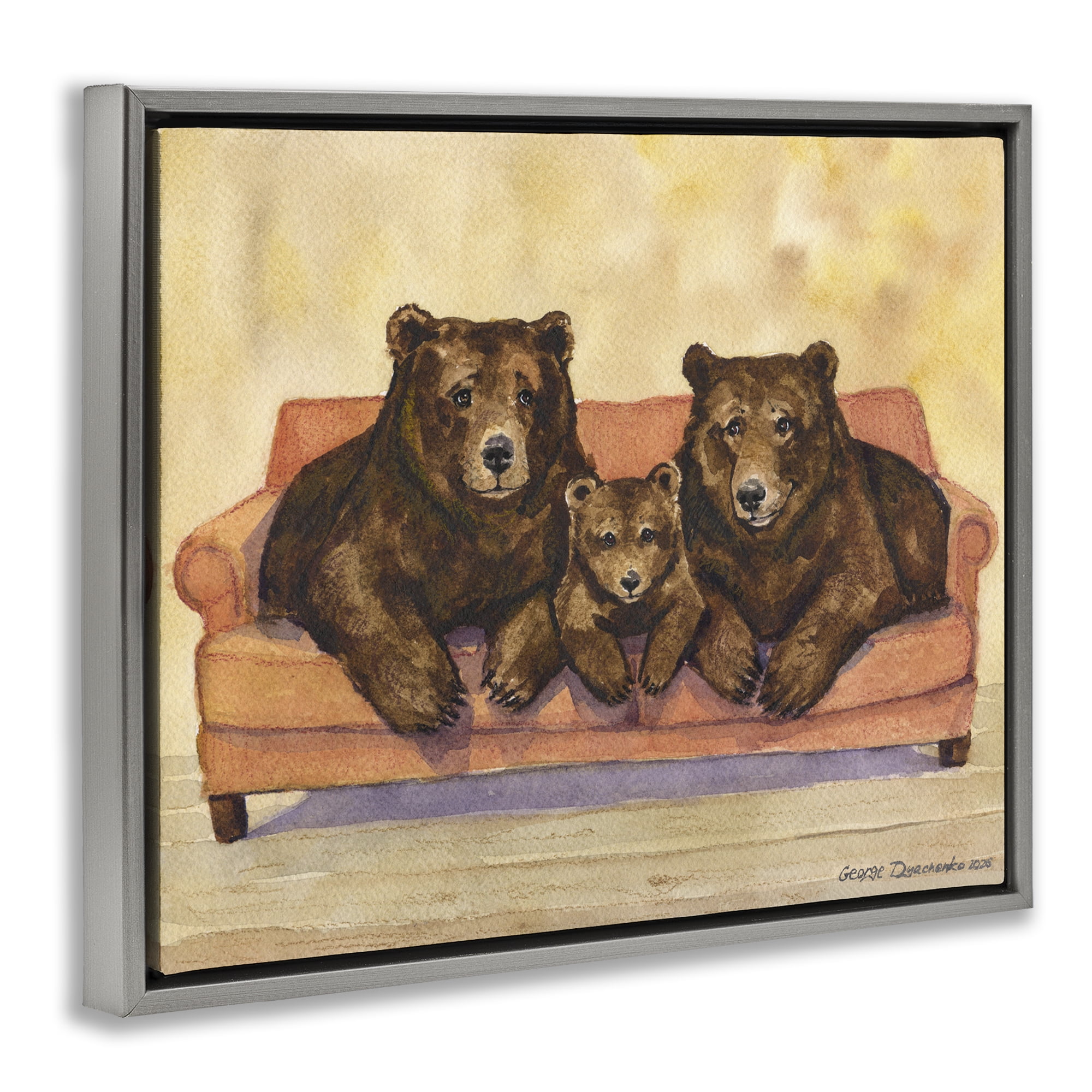 Stupell Industries Bear Family Trio Gray Framed Floater Canvas Wall Art, design by George Dyachenko