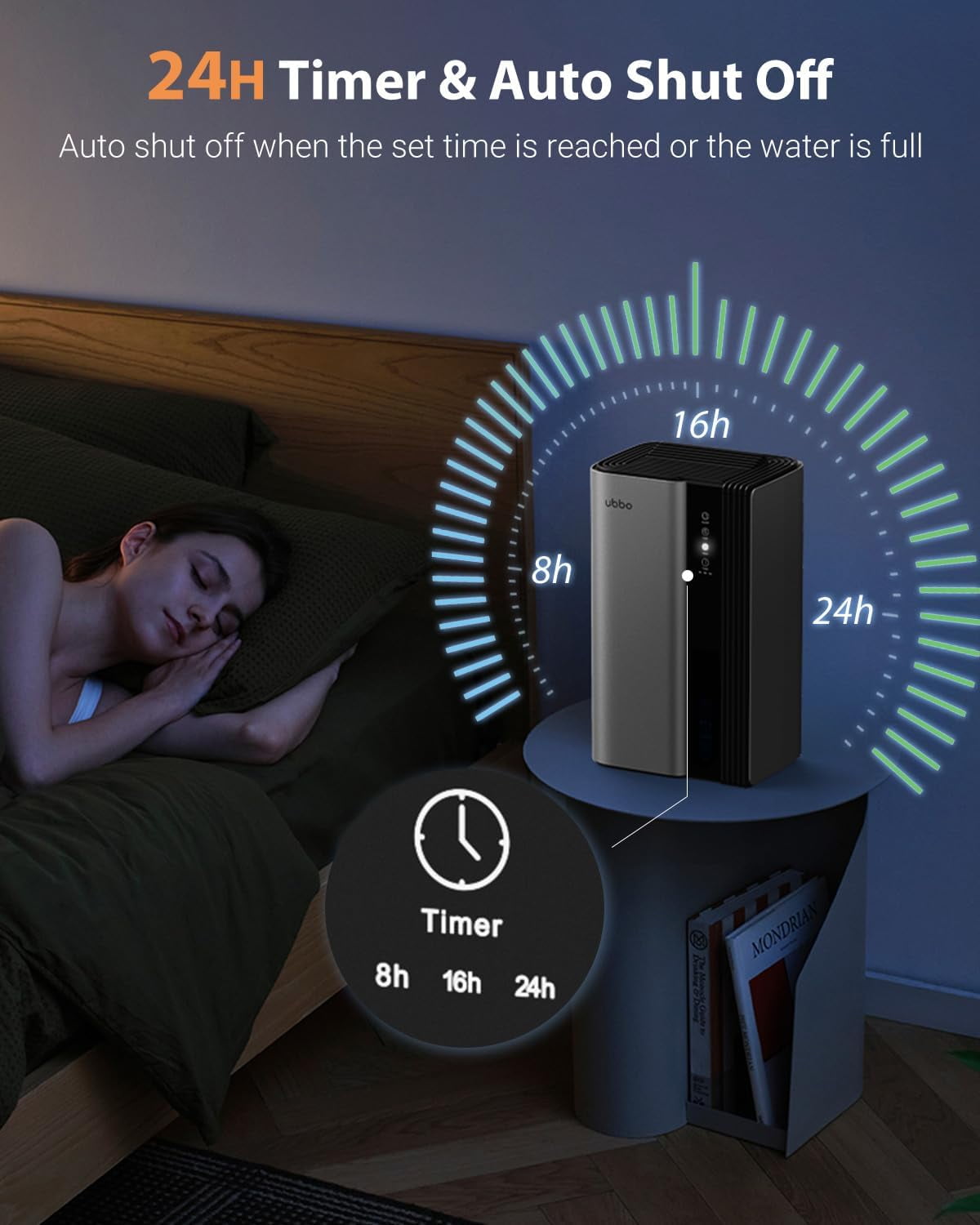 95oz Dehumidifiers for Home, 1000 Sq.Ft Dehumidifier with drain hose - Auto Shut Off, Timer, Sleep Mode & Drain Hose 7 Color Light Bedroom, Bathroom, RV Grey