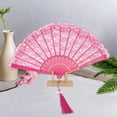 thumbnail image 4 of Unique Bargains Lace Trim Orchid with Tassel Folding Fan 1 Pc Rose Red, 4 of 5