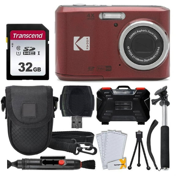 Kodak PIXPRO FZ45 Digital Camera (Red)   32GB Memory Card   Point and Shoot Camera Case   Extendable Monopod   Lens Cleaning Pen   LCD Screen Protectors   Table Top Tripod – Ultimate Bundle