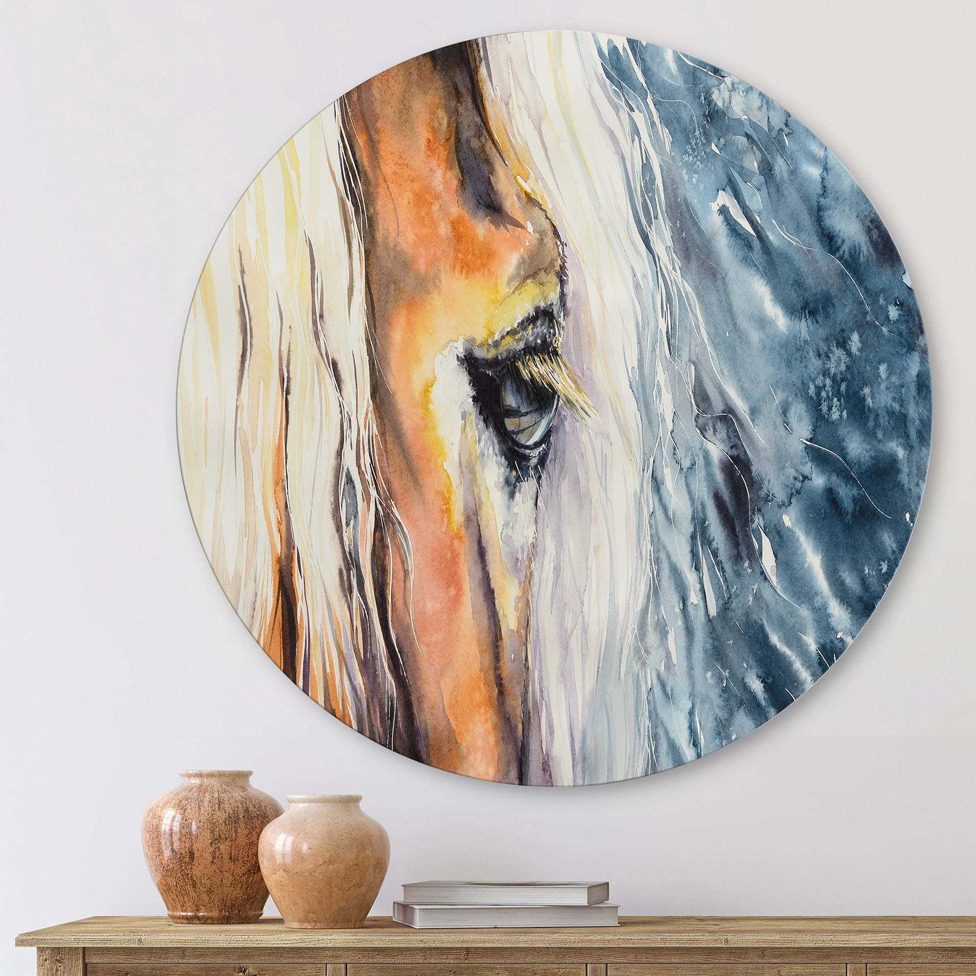 Designart 'Abstract Close-Up of A Beautiful Horses Eye II' Farmhouse Circle Metal Wall Art 23x23 - Disc of 23
