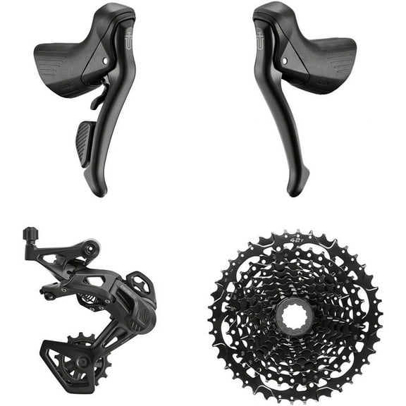 microSHIFT Sword Black 1x9-Speed Groupset - Includes Brake/Shifters, Rear Derailleur Medium Cage, 11-42t Cassette