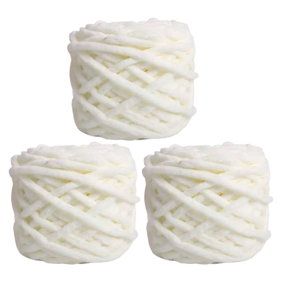 EHJRE 3 Skeins Chunky Chenille Yarn 70M Long for Throw Blanket Crocheting Knitting White