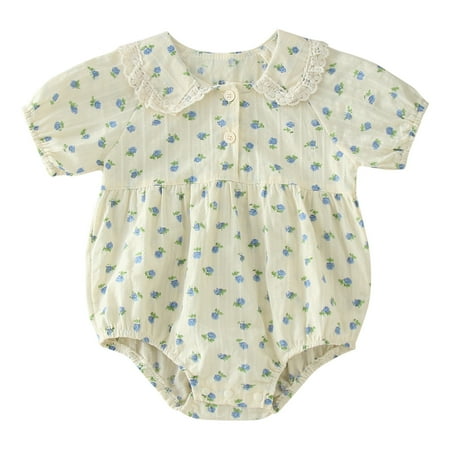 

Toddler Baby Girls Climbing Clothes Short Sleeve Floral Prints Ruffles Lace Romper Bodysuits Jumpsuit Clothes For 9-12 Months