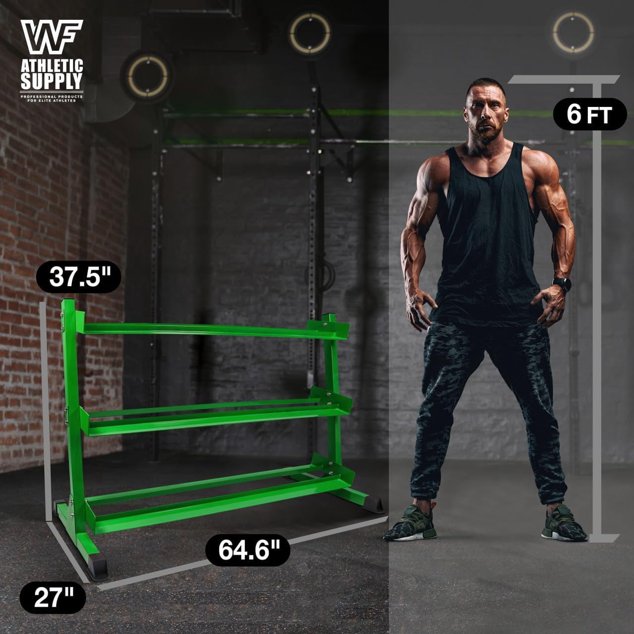 WF Athletic Supply Heavy-Duty Dumbbell Rack Stand, Weight Rack for Home Gym, Weight Holder, Available Sizes for Storage 5-75LB Dumbbell Pairs, Green, RACK ONLY