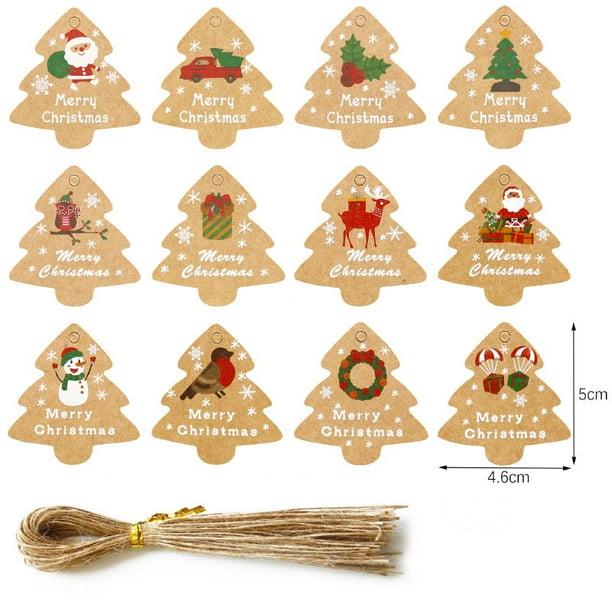 48 Large Gift Tags for Christmas with Ribbon Tie Strings 12 Elegant Design Personalized Holiday Name Tag Labels Write On to and from for Party Gift ...
