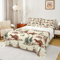 Homewish Western Cowboy Tribal Twin Sheet Sets,Country Farmhouse Lodge Twin Fitted Sheet,Grown Green Beige 03 For Children,Breathable Home Decor,3-Piece