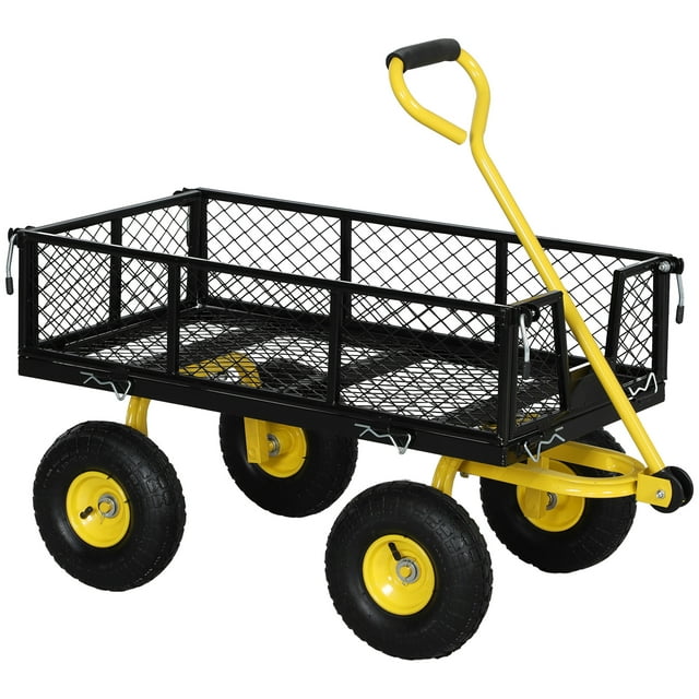 Outsunny Garden Cart with Removable Sides to Convert into Flatbed, 10" Wheels