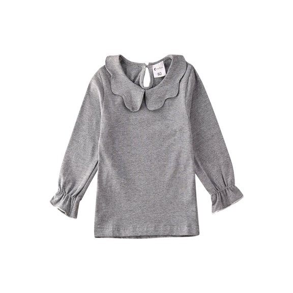 Gureui Toddler Baby Girls Casual Top, Kids Long Sleeve O-Neck Ruffle Solid Color Blouse
