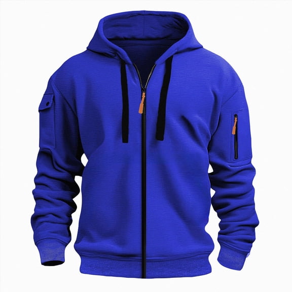 felwors Zip Up Hoodie for Men Cargo Sweatshirt Military Tactical Jacket Vintage Workout Running Active Hoodies with Pockets Blue for Size S
