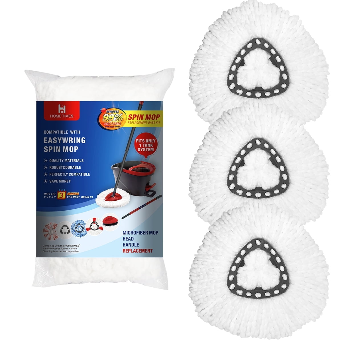 Kit Ricambio Mocio Rotante Hibaby - 2 Testine In Microfibra, Base Triangolare E Manico Regolabile Per O-Cedar EasyWring